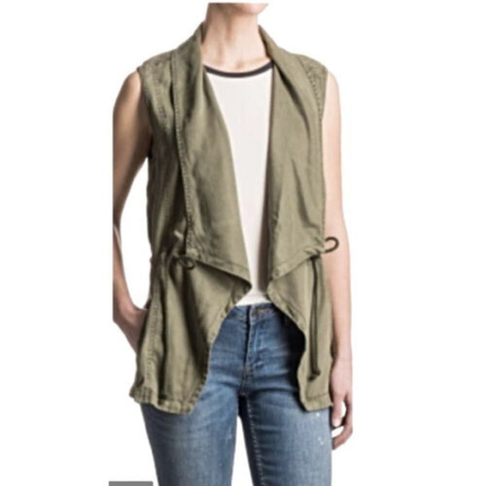MAX Jeans Safari Utility Vest Womens Green Drawstring Sleeveless Size M